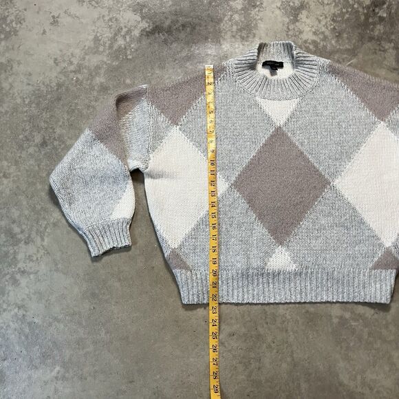 Ann Taylor Sweater L Argyle Harlequin Alpaca Wool Blend Drop Sleeve Earth tones - Picture 3 of 7